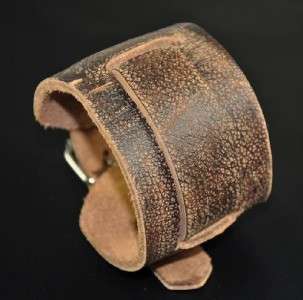   Thick Wide Genuine Leather Wrap Around Bracelet Wristband Brown  