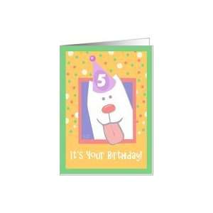 5th Birthday, Happy Dog, Party Hat Card