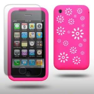 IPHONE 3GS FLOWER DESIGN LASER ENGRAVED SILICONE SKIN CASE WITH SCREEN 