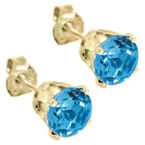    1.20 Ct Round 5mm Topaz 14K Yellow Gold Stud Earrings Jewelry