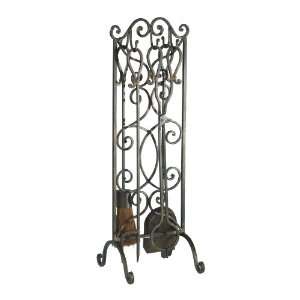 Harp Hearth Wrought Iron Scroll Fireplace Stand and Tool Set  