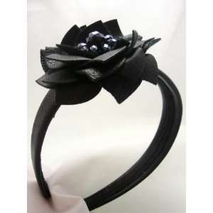  Black Leather Flower Headband 