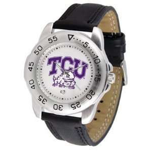Texas Christian Horned Frogs Suntime Mens Sports Watch w/ Leather Band 