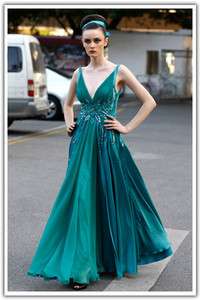 Bridemaid Green Ball V neck Cocktail Party Prom Silk Long Evening 