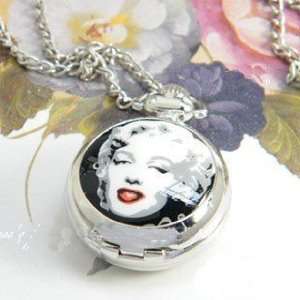 Red Lips Picture of Marilyn Monroe Watch Necklace Arabic Number White 