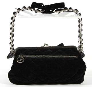 Marc Jacobs Black Velour Chain Ribbon Strap Evening Shoulder Bag Purse 