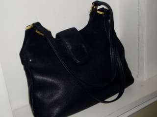   BERNINI Vintage Navy Blue Leather Hobo Shoulder Bag Handbag Tote Purse