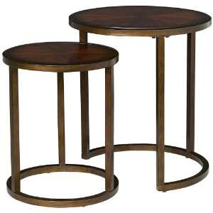  Cherry Wood Round Set of 2 Nesting Accent Tables