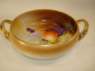 NIPPON DOUBLE HANDLE HAND PAINTED BOWL CANDY DISH  