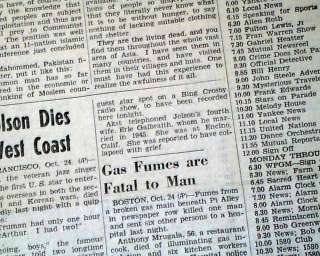 AL JOLSON The Jazz Singer   Comedian DEATH 1950 Newspaper  