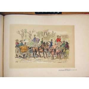   Row Horse Carraige Gathering People Hand Colored