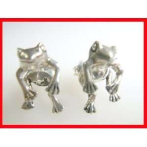  Designer Style Frog Earrings Sterling Silver #1010 