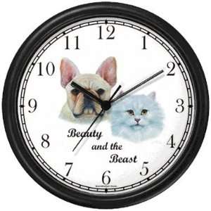 French Bulldog & White Persian Cat JP Dog Wall Clock by WatchBuddy 