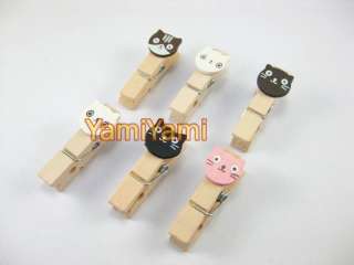 4x Kitty Wood Paper photo Note Snack Clips Bookmark  