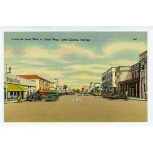  Ponce de Leon Blvd at Coral Way Linen Postcard Coral 