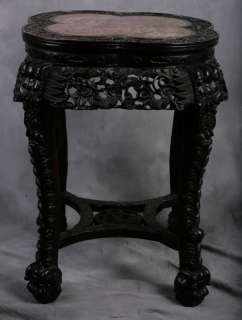 19th/20th Century Chinese marble top table/pedestal. Clover Shaped 