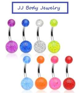 Lot of 8 PCS Navel Belly Ring Glitter Ball Bar Piercing  