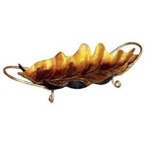  Amber Glass Leaf Plate with Stand