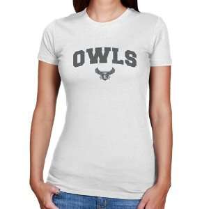 Rice Owls Ladies White Logo Arch Slim Fit T shirt   Sports 