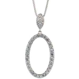  14k White Gold 18 in. Box Chain & 15/16 in (24mm) tall Oval Cut Out 