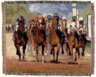 Horse Racing THUNDERING HOOVES Tapestry Throw Blanket  