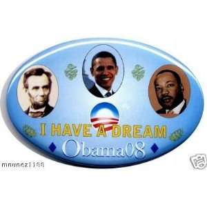 BARACK OBAMA OVAL BUTTON DEPICTING ABRAHAM LINCOLN AND MARTIN L KING