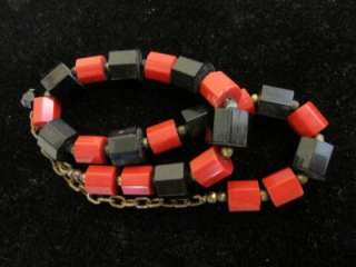   , cherry red & black, carved, faceted, chunky, BAKELITE, necklace