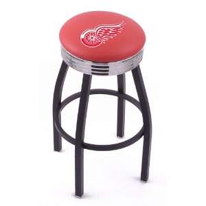 Detroit Red Wings 25 Single ring swivel bar stool with Black, solid 