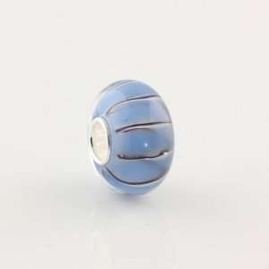  Blue Candy Stripes Murano Style Glass Bead with Solid 925 