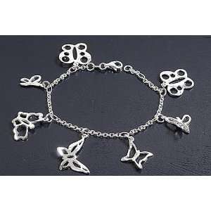  Sterling Silver Assorted Style Butterflies Charms Bracelet 