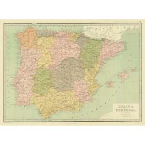  Bartholomew 1873 Antique Map of Spain & Portugal