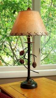 PAIR 28 Hanging Pinecone Table Lamps Pine Cone Rustic Adirondack 