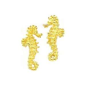    14K Yellow Gold Seahorse Stud Earrings Jewelry New Jewelry