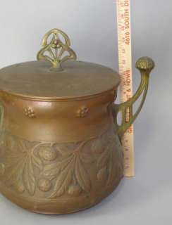   huge covered copper brass jardiniere early ostrich mark 1900s  