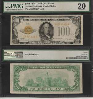 1928 $100 ONE HUNDRED DOLLAR BILL GOLD CERTIFICATE PMG on PopScreen