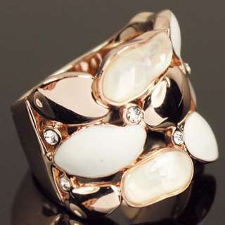   Swarovski Crystal shell white enamel cocktail finger Ring a1210  