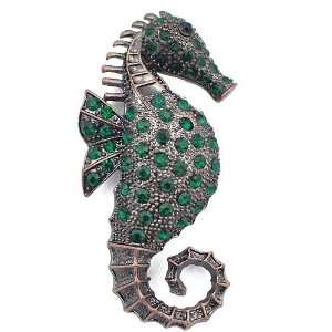  Emerald Green seahorse pin Vintage Style Austrian Crystal 