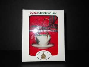 Spode Christmas Tree Miniature Tea Cup & Saucer Ornament, In Box 