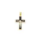 VistaBella 14k Yellow Gold Inlaid Black Enamel Jesus Cross Pendant