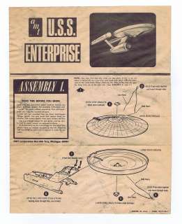 Star Trek USS Enterprise Model Instructions 1960s AMT  