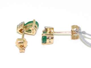 New 14kt Gold Emerald Diamond Cluster Stud Earrings  