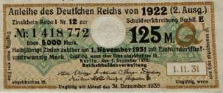   Anleihe de Deutichen Reich von 1922 5000 Mark Bonds Full Sheet  