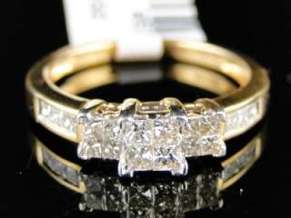   YELLOW GOLD PRINCESS CUT 3 STONE DIAMOND ENGAGEMENT RING 1/2 C  