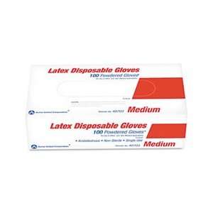  Acme United Disposable Latex Gloves, Lightly Powdered 