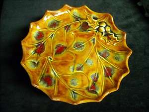   Holland Mold Footed Holly Plate With Brilliant Fall Colors  