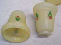   antique set of 4 glass shades/HP tulips 2 1/4 fitter ceiling light