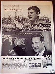 1958 Vitalis Mens Hair Tonic Bristol Myers print ad  