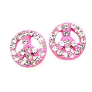 com Beautiful Small 1/2 Pink Enamel Peace Stud/Post Earings with Ice 