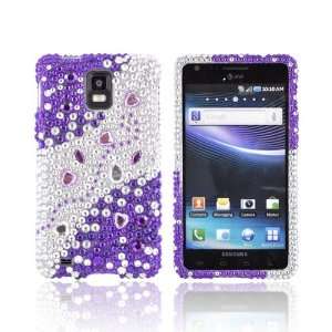 Purple Silver Hearts & Gems Bling Hard Plastic Case Cover For Samsung 