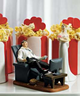 Funny Wedding Cake Toppers Couch Potato Groom w/Bride  